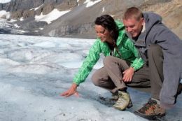 Step out onto the Athabasca glacier and walk across the ice.